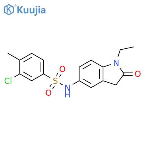 3-chloro-N-(1-ethyl-2-oxo-2,3-dihydro-1H-indol-5-yl)-4-methylbenzene-1-sulfonamide structure