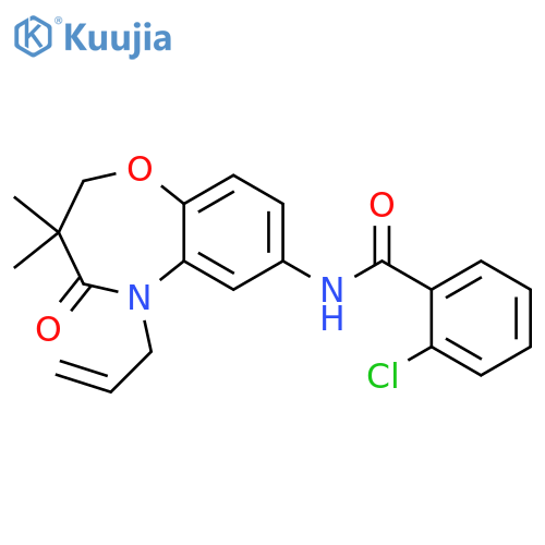 2-chloro-N-3,3-dimethyl-4-oxo-5-(prop-2-en-1-yl)-2,3,4,5-tetrahydro-1,5-benzoxazepin-7-ylbenzamide structure