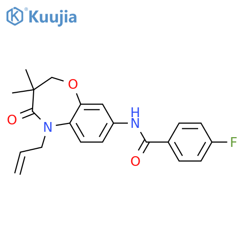 N-3,3-dimethyl-4-oxo-5-(prop-2-en-1-yl)-2,3,4,5-tetrahydro-1,5-benzoxazepin-8-yl-4-fluorobenzamide structure