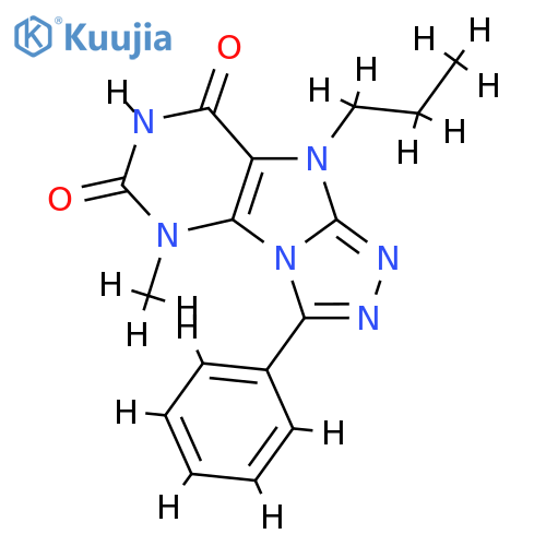 5-methyl-3-phenyl-9-propyl-5H,6H,7H,8H,9H-1,2,4triazolo3,4-hpurine-6,8-dione structure