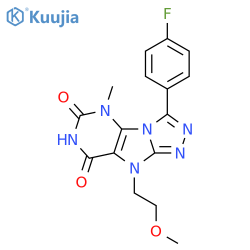 3-(4-fluorophenyl)-9-(2-methoxyethyl)-5-methyl-5H,6H,7H,8H,9H-1,2,4triazolo3,4-hpurine-6,8-dione structure