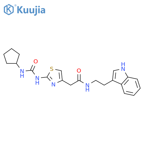 2-{2-(cyclopentylcarbamoyl)amino-1,3-thiazol-4-yl}-N-2-(1H-indol-3-yl)ethylacetamide structure