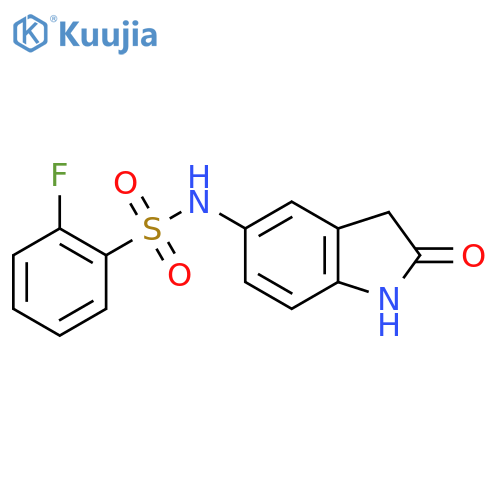 2-fluoro-N-(2-oxo-2,3-dihydro-1H-indol-5-yl)benzene-1-sulfonamide structure