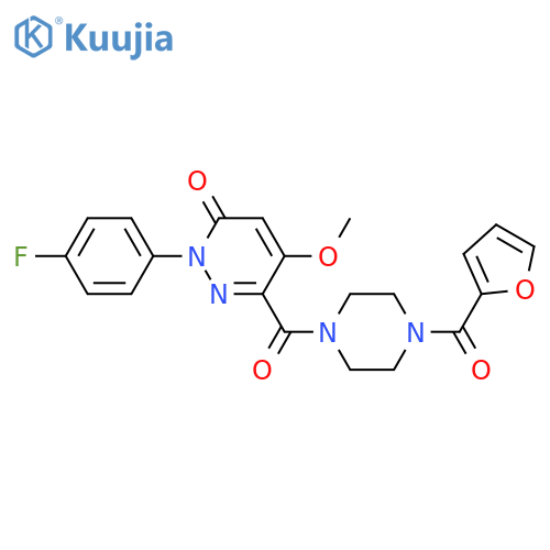 2-(4-fluorophenyl)-6-4-(furan-2-carbonyl)piperazine-1-carbonyl-5-methoxy-2,3-dihydropyridazin-3-one structure