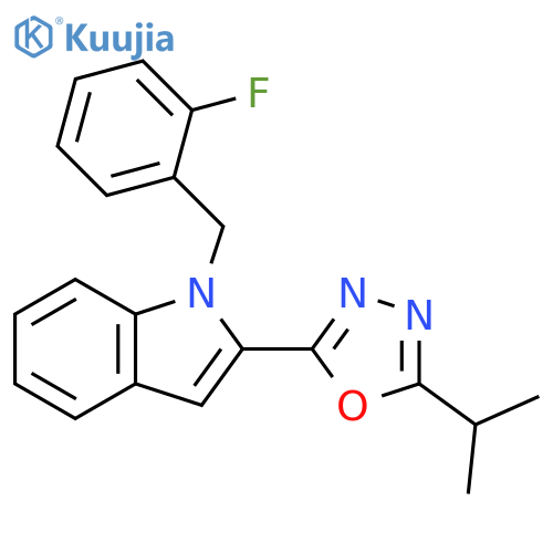1-(2-fluorophenyl)methyl-2-5-(propan-2-yl)-1,3,4-oxadiazol-2-yl-1H-indole structure