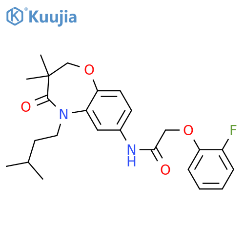 N-3,3-dimethyl-5-(3-methylbutyl)-4-oxo-2,3,4,5-tetrahydro-1,5-benzoxazepin-7-yl-2-(2-fluorophenoxy)acetamide structure