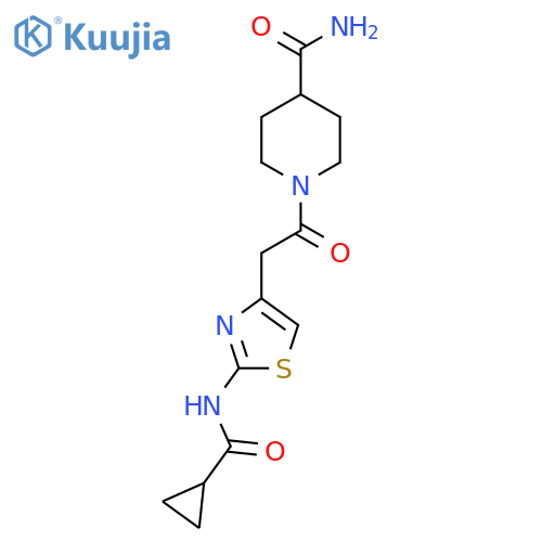 1-2-(2-cyclopropaneamido-1,3-thiazol-4-yl)acetylpiperidine-4-carboxamide structure