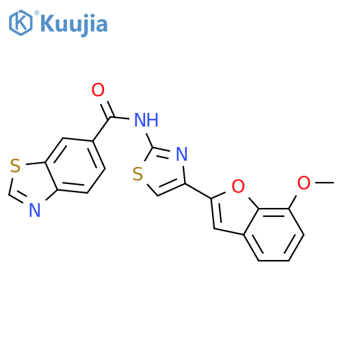 N-4-(7-methoxy-1-benzofuran-2-yl)-1,3-thiazol-2-yl-1,3-benzothiazole-6-carboxamide structure