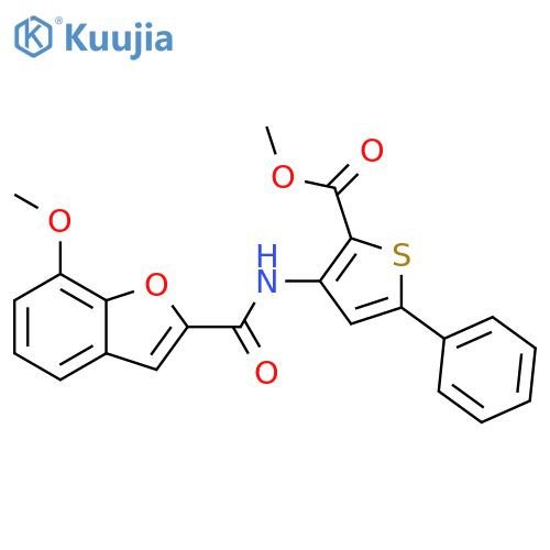 methyl 3-(7-methoxy-1-benzofuran-2-amido)-5-phenylthiophene-2-carboxylate structure
