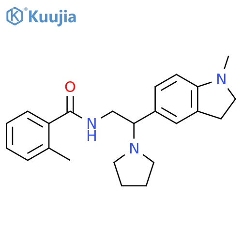 2-methyl-N-2-(1-methyl-2,3-dihydro-1H-indol-5-yl)-2-(pyrrolidin-1-yl)ethylbenzamide structure