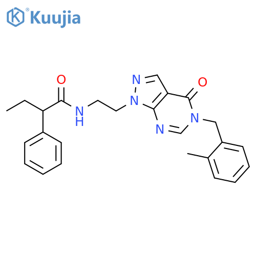 N-(2-{5-(2-methylphenyl)methyl-4-oxo-1H,4H,5H-pyrazolo3,4-dpyrimidin-1-yl}ethyl)-2-phenylbutanamide structure