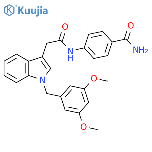 4-(2-{1-(3,5-dimethoxyphenyl)methyl-1H-indol-3-yl}acetamido)benzamide structure