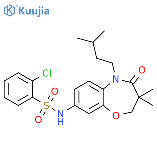 2-chloro-N-3,3-dimethyl-5-(3-methylbutyl)-4-oxo-2,3,4,5-tetrahydro-1,5-benzoxazepin-8-ylbenzene-1-sulfonamide structure