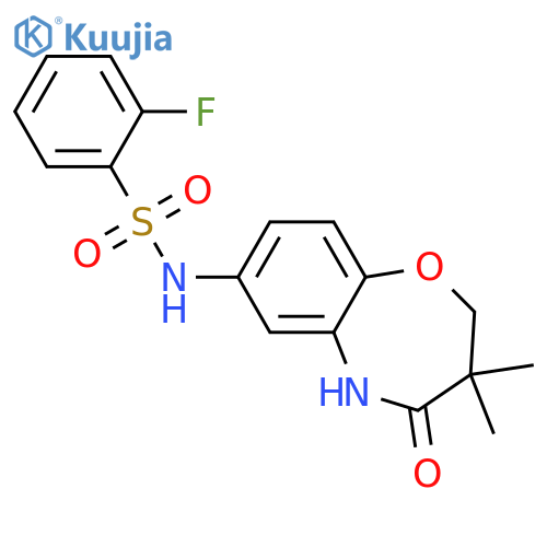 N-(3,3-dimethyl-4-oxo-2,3,4,5-tetrahydro-1,5-benzoxazepin-7-yl)-2-fluorobenzene-1-sulfonamide structure