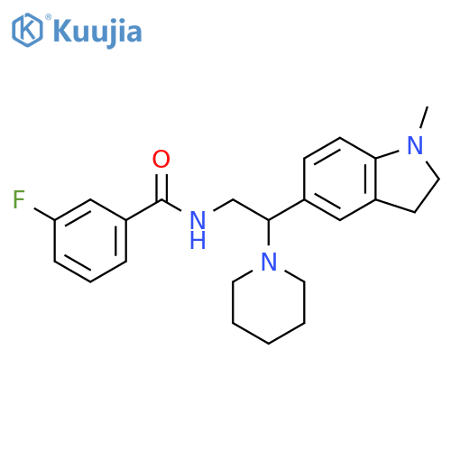 3-fluoro-N-2-(1-methyl-2,3-dihydro-1H-indol-5-yl)-2-(piperidin-1-yl)ethylbenzamide structure