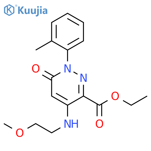 ethyl 4-(2-methoxyethyl)amino-1-(2-methylphenyl)-6-oxo-1,6-dihydropyridazine-3-carboxylate structure
