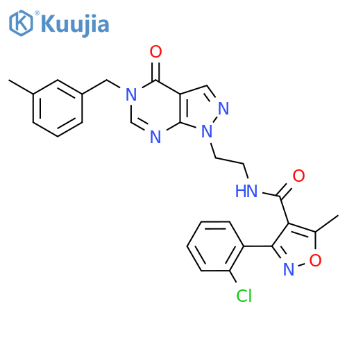 3-(2-chlorophenyl)-5-methyl-N-(2-{5-(3-methylphenyl)methyl-4-oxo-1H,4H,5H-pyrazolo3,4-dpyrimidin-1-yl}ethyl)-1,2-oxazole-4-carboxamide structure