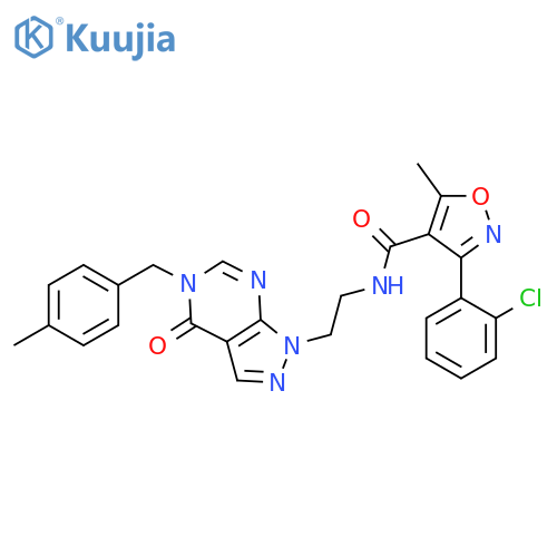 3-(2-chlorophenyl)-5-methyl-N-(2-{5-(4-methylphenyl)methyl-4-oxo-1H,4H,5H-pyrazolo3,4-dpyrimidin-1-yl}ethyl)-1,2-oxazole-4-carboxamide structure