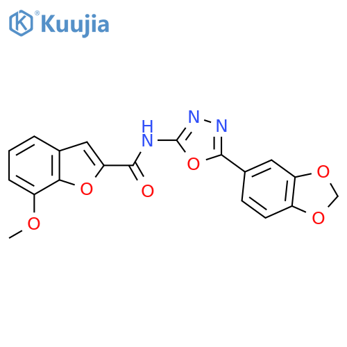 N-5-(2H-1,3-benzodioxol-5-yl)-1,3,4-oxadiazol-2-yl-7-methoxy-1-benzofuran-2-carboxamide structure