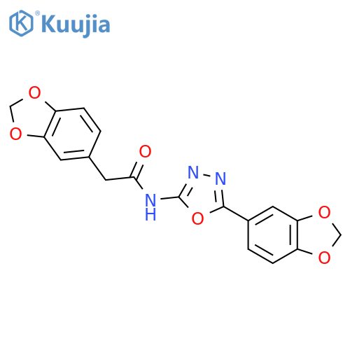 2-(2H-1,3-benzodioxol-5-yl)-N-5-(2H-1,3-benzodioxol-5-yl)-1,3,4-oxadiazol-2-ylacetamide structure