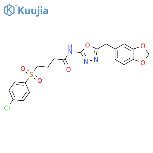 N-{5-(2H-1,3-benzodioxol-5-yl)methyl-1,3,4-oxadiazol-2-yl}-4-(4-chlorobenzenesulfonyl)butanamide structure