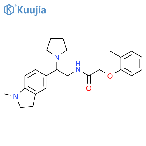 N-2-(1-methyl-2,3-dihydro-1H-indol-5-yl)-2-(pyrrolidin-1-yl)ethyl-2-(2-methylphenoxy)acetamide structure