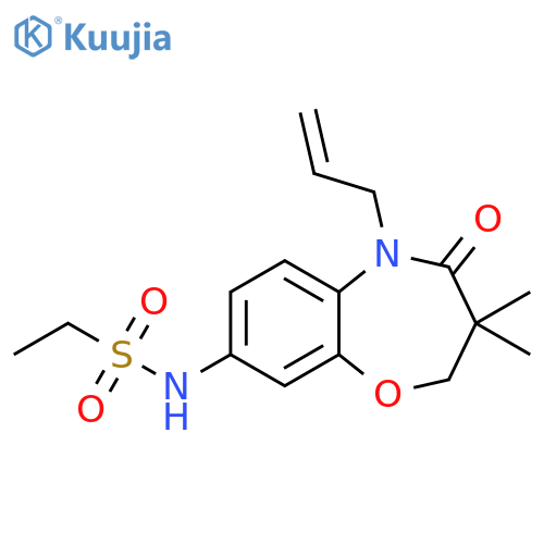 N-3,3-dimethyl-4-oxo-5-(prop-2-en-1-yl)-2,3,4,5-tetrahydro-1,5-benzoxazepin-8-ylethane-1-sulfonamide structure