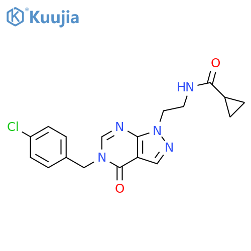 N-(2-{5-(4-chlorophenyl)methyl-4-oxo-1H,4H,5H-pyrazolo3,4-dpyrimidin-1-yl}ethyl)cyclopropanecarboxamide structure