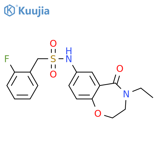 N-(4-ethyl-5-oxo-2,3,4,5-tetrahydro-1,4-benzoxazepin-7-yl)-1-(2-fluorophenyl)methanesulfonamide structure