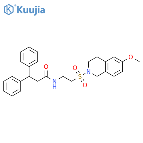 N-{2-(6-methoxy-1,2,3,4-tetrahydroisoquinolin-2-yl)sulfonylethyl}-3,3-diphenylpropanamide structure