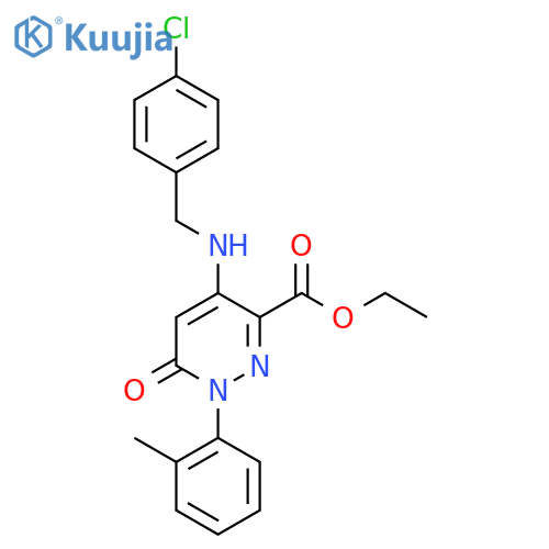 ethyl 4-{(4-chlorophenyl)methylamino}-1-(2-methylphenyl)-6-oxo-1,6-dihydropyridazine-3-carboxylate structure