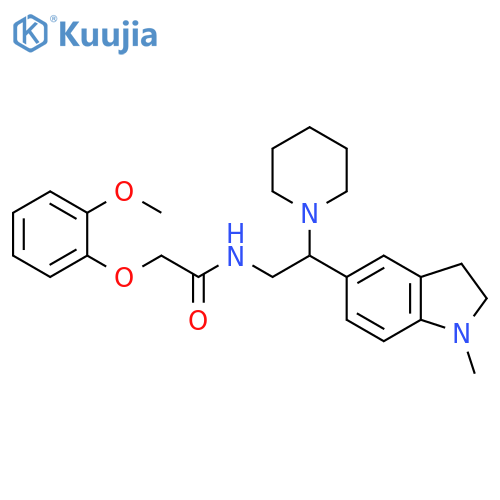 2-(2-methoxyphenoxy)-N-2-(1-methyl-2,3-dihydro-1H-indol-5-yl)-2-(piperidin-1-yl)ethylacetamide structure