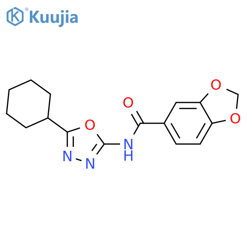 N-(5-cyclohexyl-1,3,4-oxadiazol-2-yl)-2H-1,3-benzodioxole-5-carboxamide structure