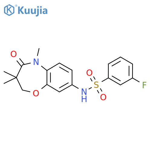 3-fluoro-N-(3,3,5-trimethyl-4-oxo-2,3,4,5-tetrahydro-1,5-benzoxazepin-8-yl)benzene-1-sulfonamide structure