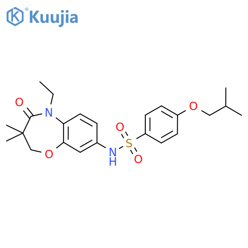 N-(5-ethyl-3,3-dimethyl-4-oxo-2,3,4,5-tetrahydro-1,5-benzoxazepin-8-yl)-4-(2-methylpropoxy)benzene-1-sulfonamide structure