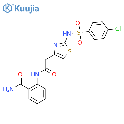 2-{2-2-(4-chlorobenzenesulfonamido)-1,3-thiazol-4-ylacetamido}benzamide structure