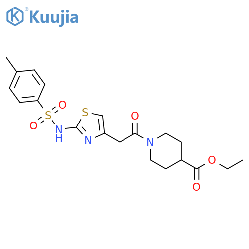 ethyl 1-{2-2-(4-methylbenzenesulfonamido)-1,3-thiazol-4-ylacetyl}piperidine-4-carboxylate structure