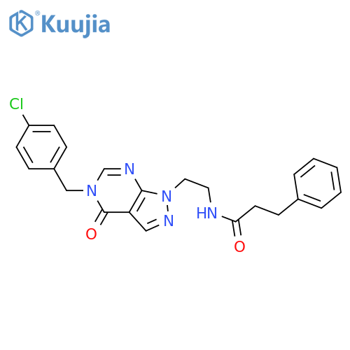 N-(2-{5-(4-chlorophenyl)methyl-4-oxo-1H,4H,5H-pyrazolo3,4-dpyrimidin-1-yl}ethyl)-3-phenylpropanamide structure