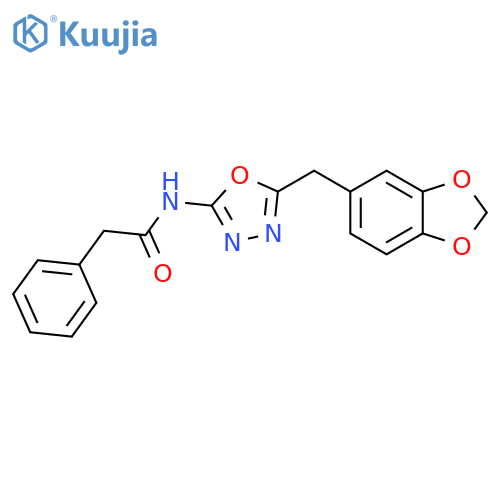 N-{5-(2H-1,3-benzodioxol-5-yl)methyl-1,3,4-oxadiazol-2-yl}-2-phenylacetamide structure