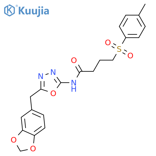 N-{5-(2H-1,3-benzodioxol-5-yl)methyl-1,3,4-oxadiazol-2-yl}-4-(4-methylbenzenesulfonyl)butanamide structure