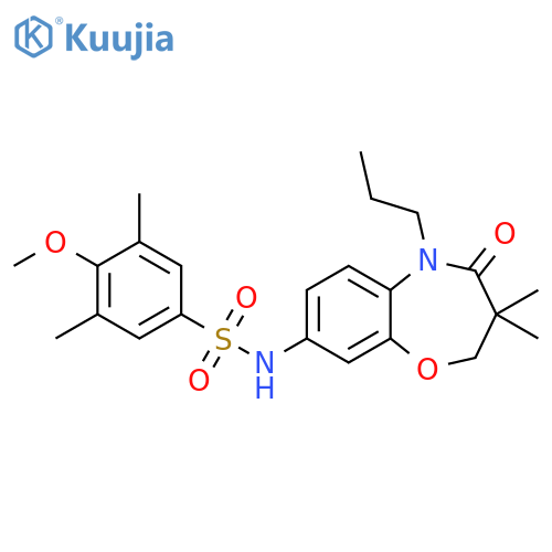N-(3,3-dimethyl-4-oxo-5-propyl-2,3,4,5-tetrahydro-1,5-benzoxazepin-8-yl)-4-methoxy-3,5-dimethylbenzene-1-sulfonamide structure