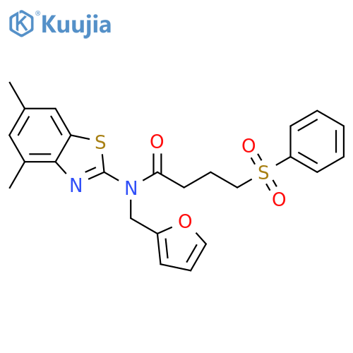 4-(benzenesulfonyl)-N-(4,6-dimethyl-1,3-benzothiazol-2-yl)-N-(furan-2-yl)methylbutanamide structure