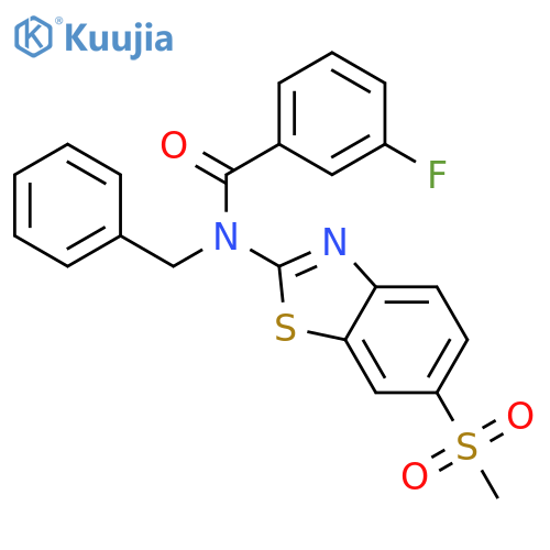 N-benzyl-3-fluoro-N-(6-methanesulfonyl-1,3-benzothiazol-2-yl)benzamide structure