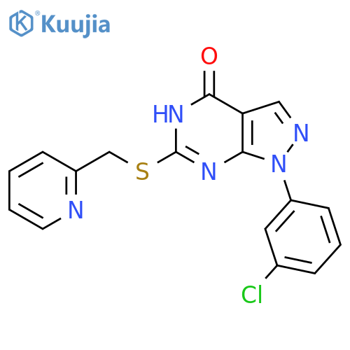 1-(3-chlorophenyl)-6-{(pyridin-2-yl)methylsulfanyl}-1H-pyrazolo3,4-dpyrimidin-4-ol structure