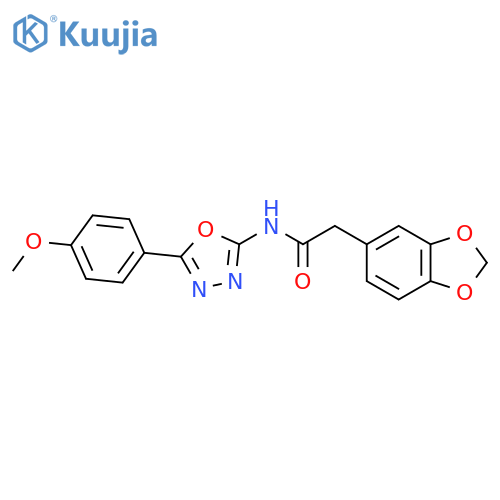 2-(2H-1,3-benzodioxol-5-yl)-N-5-(4-methoxyphenyl)-1,3,4-oxadiazol-2-ylacetamide structure