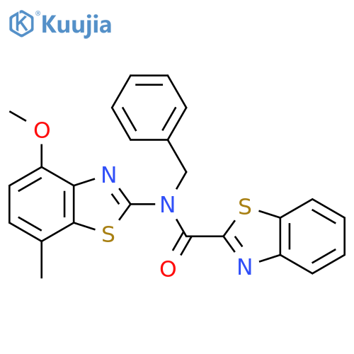N-benzyl-N-(4-methoxy-7-methyl-1,3-benzothiazol-2-yl)-1,3-benzothiazole-2-carboxamide structure