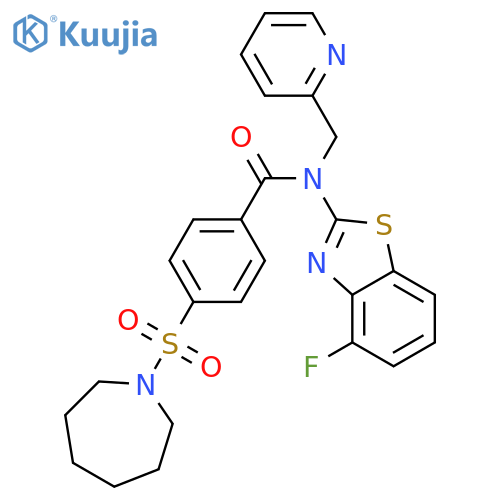 4-(azepane-1-sulfonyl)-N-(4-fluoro-1,3-benzothiazol-2-yl)-N-(pyridin-2-yl)methylbenzamide structure