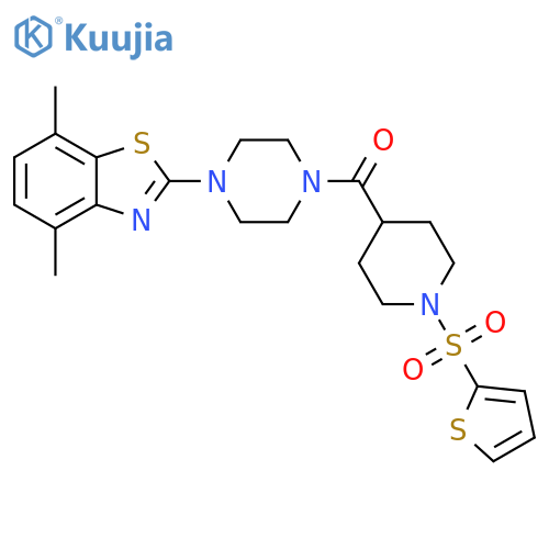 4,7-dimethyl-2-{4-1-(thiophene-2-sulfonyl)piperidine-4-carbonylpiperazin-1-yl}-1,3-benzothiazole structure
