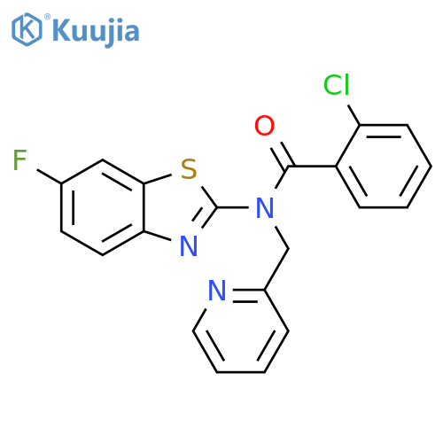 2-chloro-N-(6-fluoro-1,3-benzothiazol-2-yl)-N-(pyridin-2-yl)methylbenzamide structure