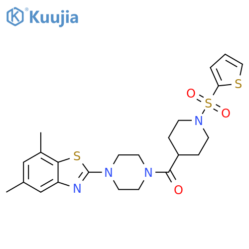 5,7-dimethyl-2-{4-1-(thiophene-2-sulfonyl)piperidine-4-carbonylpiperazin-1-yl}-1,3-benzothiazole structure